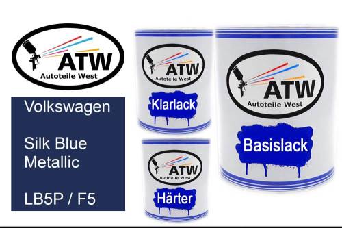 Volkswagen, Silk Blue Metallic, LB5P / F5: 1L Lackdose + 1L Klarlack + 500ml Härter - Set, von ATW Autoteile West.